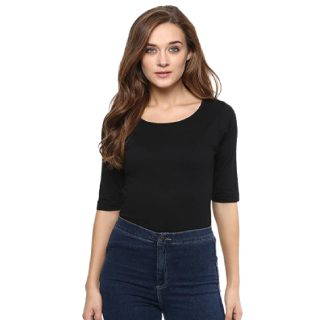 Miss Chase Women's Cotton Round Neck Half Sleeves Solid Bodysuit at Rs.323